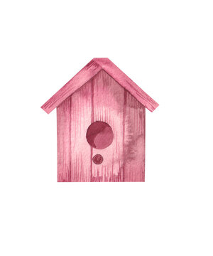 Watercolor Hand-painted Birdhouse On A White Background