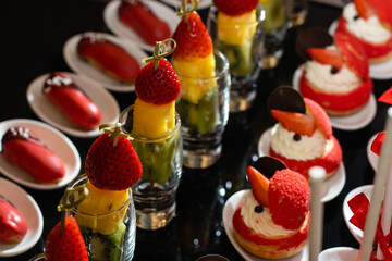 Candy bar. Table with sweets, candies, dessert