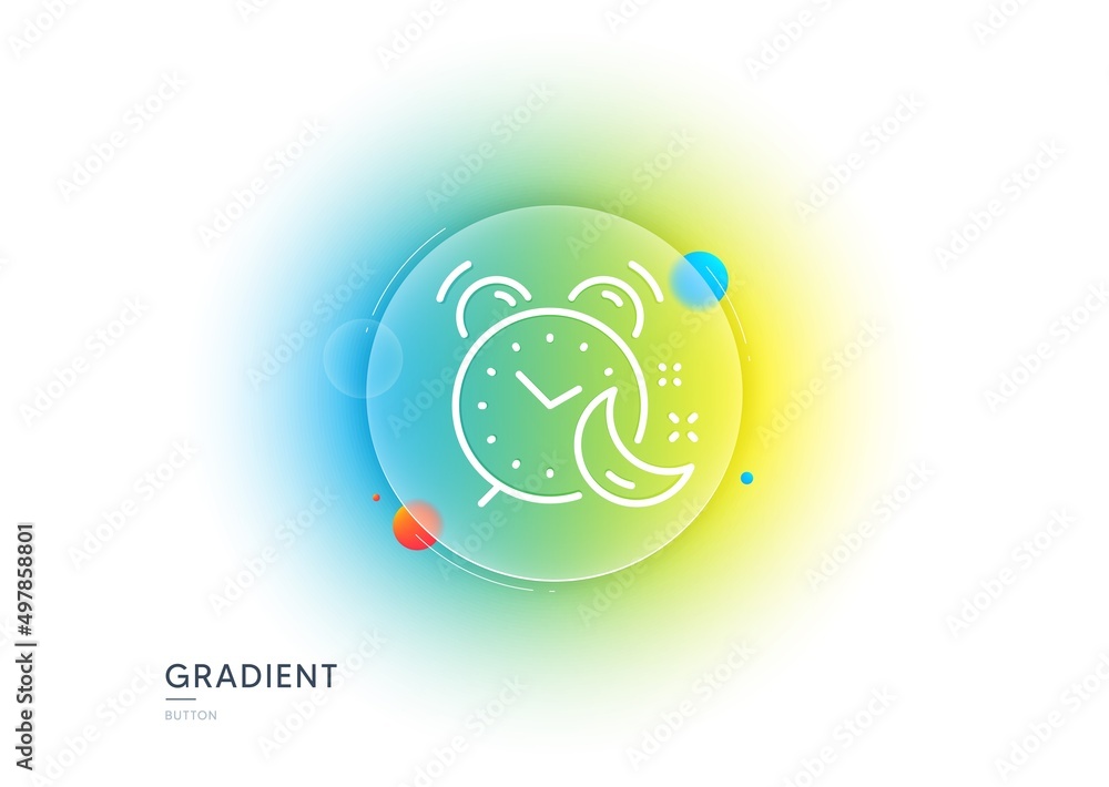 Poster alarm clock line icon. gradient blur button with glassmorphism. night sleep time sign. bedtime watch