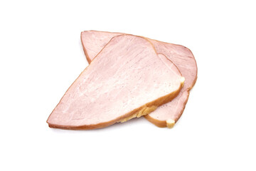 Smoked pork meat slices isolated on white