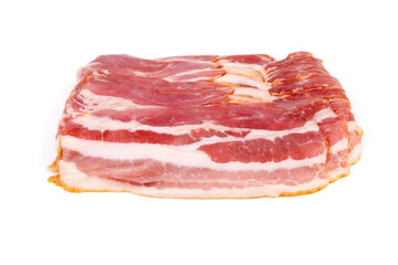 Bacon strips, raw smoked pork meat slices isolated on white