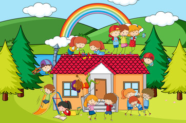 Obraz na płótnie Canvas Scene with kids playing at home