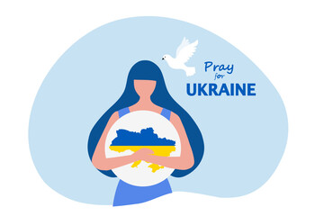 Pray for Ukraine and stop war concept. Ukraine flag with heart shape for freedom and peace