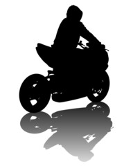 Women in protective clothing rides sport bike. Isolated silhouette on a white background