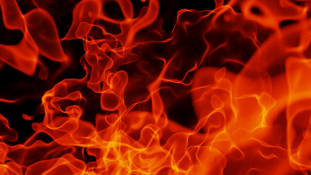 Fire flames texture background, realistic abstract orange flames pattern, 3D glowing fiery render illustration.
