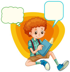 Speech bubble with boy reading book