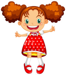 Cute happy girl cartoon character jumping