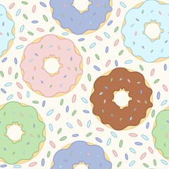 Seamless pattern of different donuts.