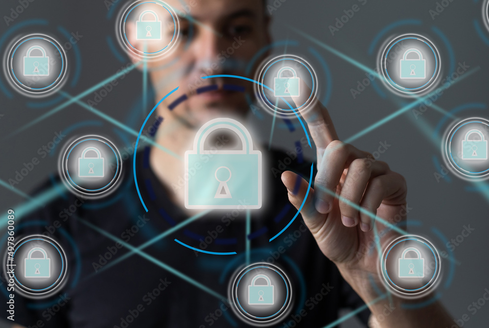 Aufkleber cyber security concept. encryption. data protection. anti virus software. communication network.