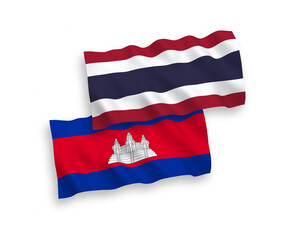 Fototapeta na wymiar Flags of Kingdom of Cambodia and Thailand on a white background