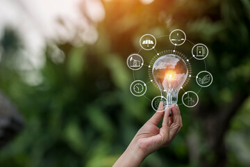 light bulb against nature, icons