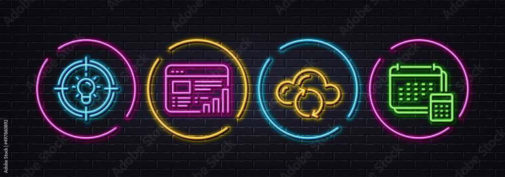 Poster idea, web report and cloud sync minimal line icons. neon laser 3d lights. account icons. for web, ap