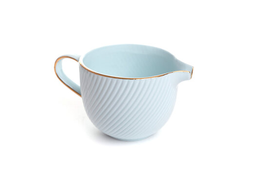 Stylish Blue Porcelain Coffee Creamer With Golden Rim And Handle