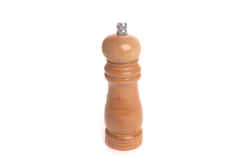 wooden pepper shaker on white isolated background