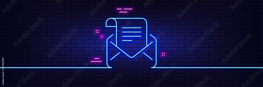 Poster neon light glow effect. mail newsletter line icon. read message correspondence sign. e-mail symbol. 
