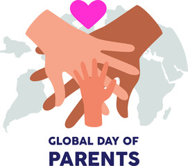 Stacking hand family with love. Global day of parents. Colored flat graphic vector illustration.