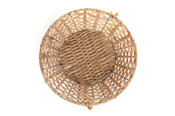 round brown knitted wicker basket top view
