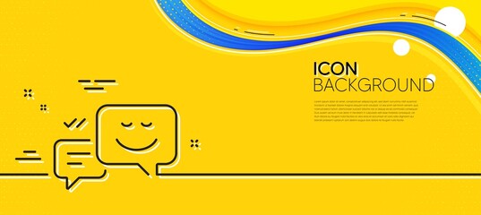 Obraz na płótnie Canvas Message speech bubbles with Smile line icon. Abstract yellow background. Chat emotion sign. Minimal happy emotion line icon. Wave banner concept. Vector