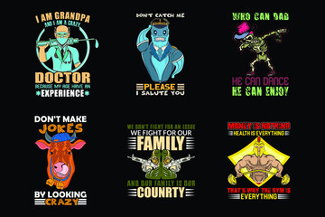 Illustrated vector t-shirt design, premium illustrated t-shirt design set, illustrated design bundle