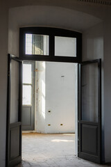 old vintage wooden window in old house cottage villa european architecture