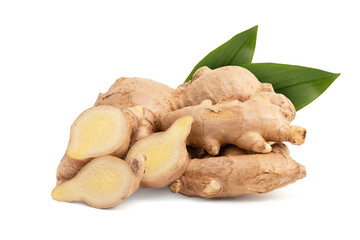 Ginger rhizome isolated on white background with clipping path.