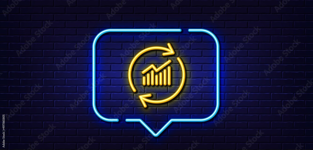 Poster neon light speech bubble. chart line icon. update report graph or sales growth sign. analysis and st