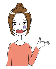案内をする青ざめた表情の女性のイラスト