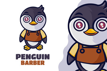 cute penguin barber cartoon character