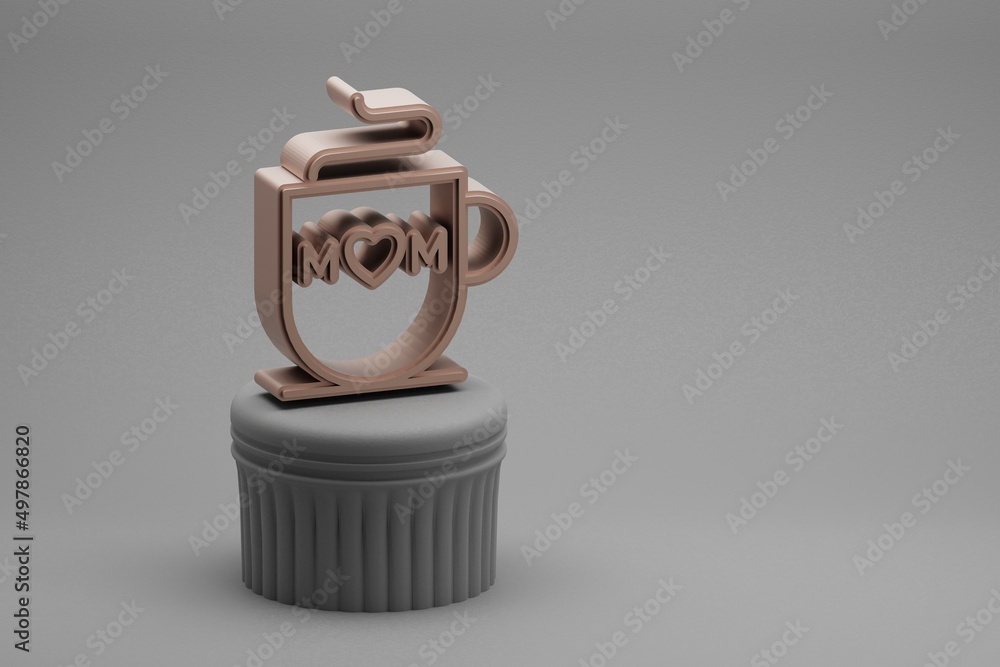 Aufkleber Beautiful abstract illustrations cup with word MOM with heart symbol icons on a column and wonderful background. 3d rendering illustration. Background pattern for design. Mothers Day.