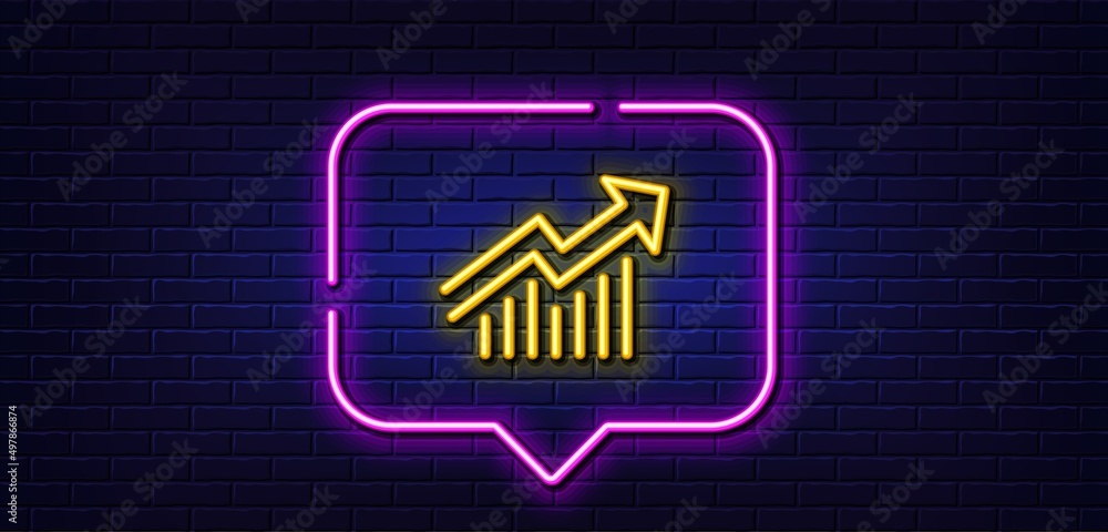Poster neon light speech bubble. chart line icon. report graph or sales growth sign. analysis and statistic