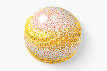 Abstract creative modern gold and white 3D three-dimensional sphere background with collapsing into many different triangles around the layer. 3d illustration.