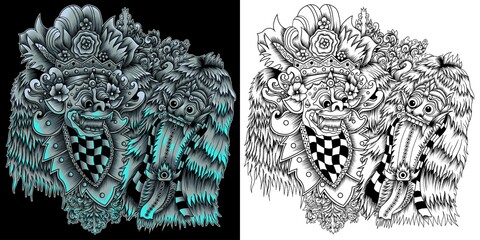 barong rangda vector illustration in neon color style