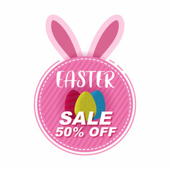 Social media Label Promotion Badge Happy Easter with Egg and Pink Color Template