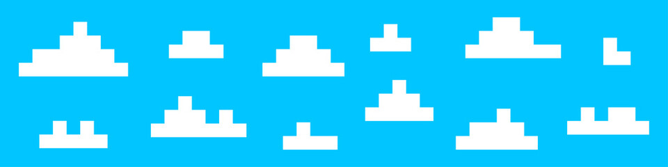 Obraz premium Set of pixel clouds. 8-bit. Video game style. Vector illustration