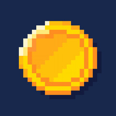 Pixel gold coin. 8-bit Retro video game style. Vector illustration