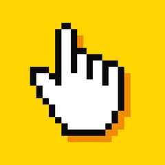 Pixel cursor. Cursor hand pointer. Computer mouse. Arrow. 8-bit. Video game style. Vector illustration