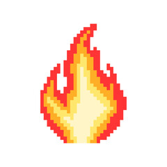 Pixel fire. Bonfire or flame. 8-bit. Explosion or fire concept. Video game style. Vector illustration