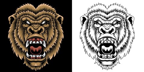 angry gorilla head vector illustration © Dominico