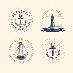 Fototapeta na wymiar Set of vintage nautical labels and icons.