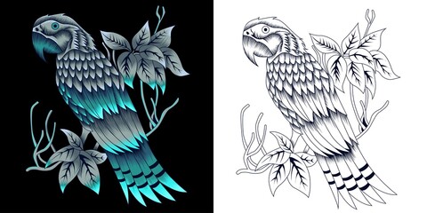 mythical parrot vector illustration in neon color style