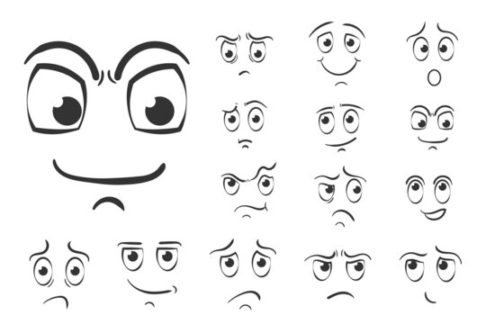 Hand draw emotions scribble, doodle funny faces.