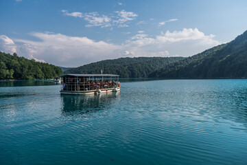 River boat at Plitvice Lakes National Park, the oldest and largest national parks in Croatia.