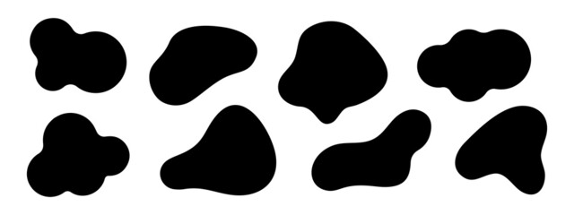 A set of random ink blots. Wrong drop shape. Abstract spot on a white background.