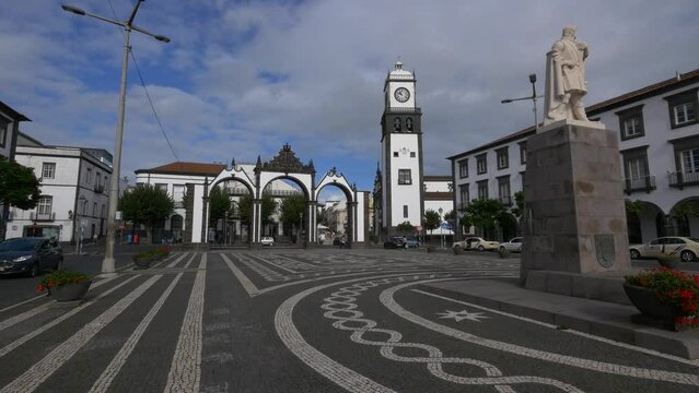 The famous city gates and the church of San Sebastian, Ponta Delgada