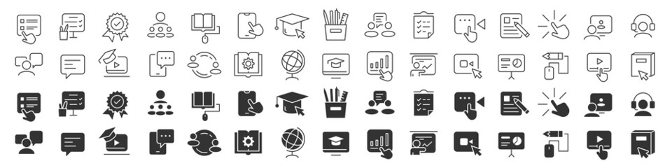 Fototapeta Online education and workshop line excellent icons collection in two different styles. Thin outline icons pack. Vector illustration eps10 obraz