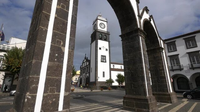 The famous city gates and the church of San Sebastian, Ponta Delgada