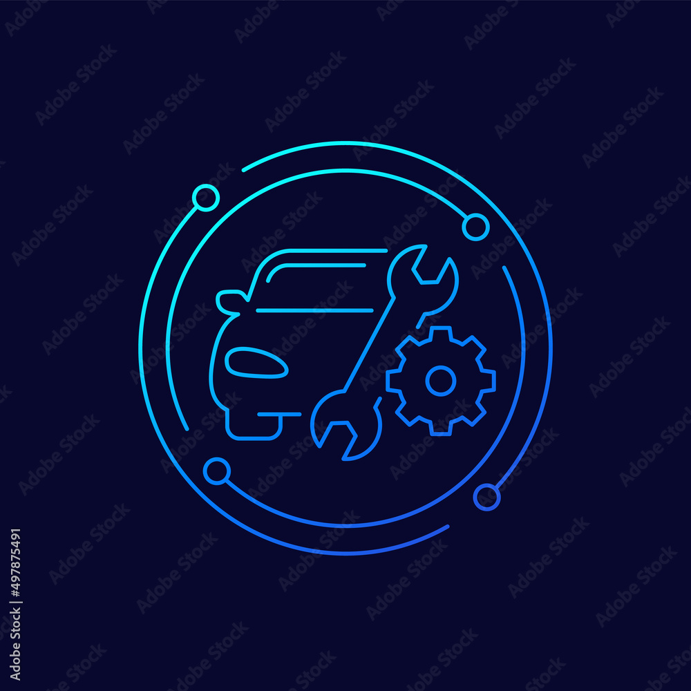 Wall mural car repair service line icon with wrench, vector