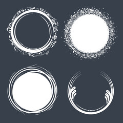 Set of hand drawn circle scribbles with floral elements and dots. Vector design elements.