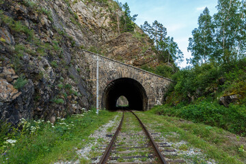 Circum-Baikal Railway. Old railroad tunnel number 29 on the railway. tunnel Sharyzhalgay-2