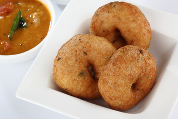 Vada / Medu vadai with sambar - Popular South Indian snack